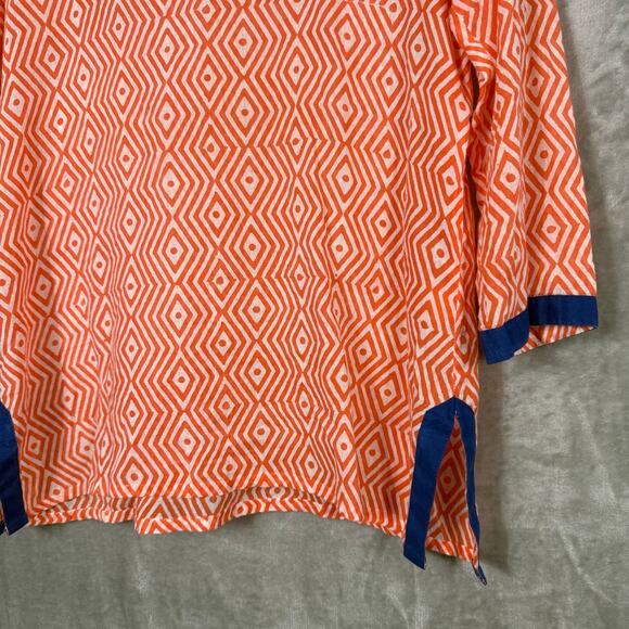 Oliphant Tunic Small Orange V-neck Geometric Cover-up - Picture 2 of 9